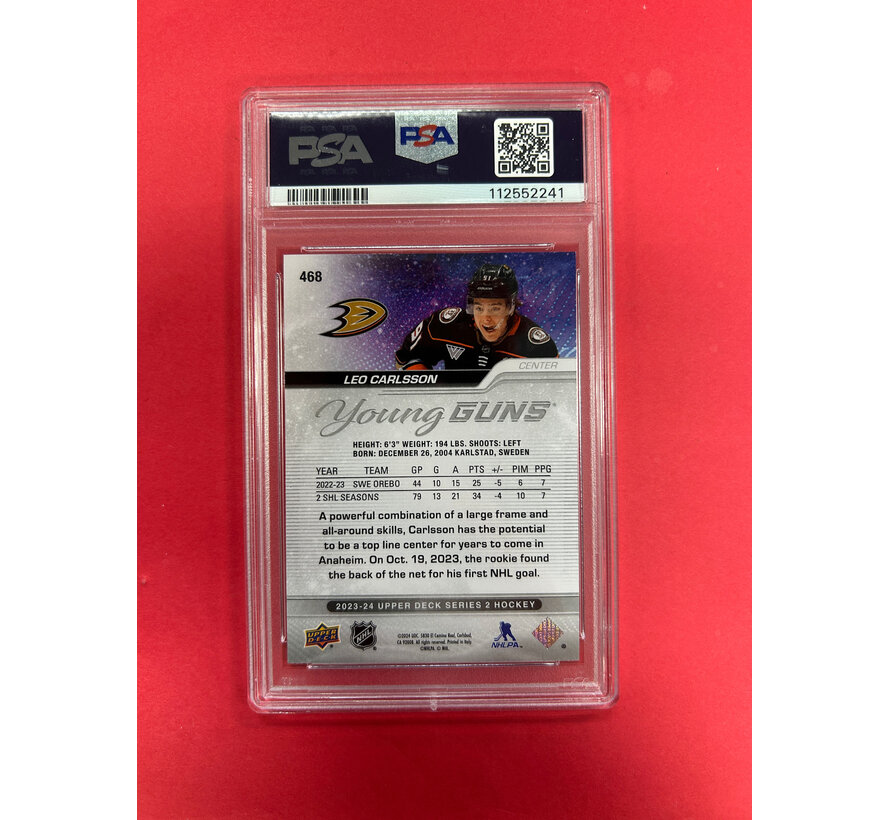 2023-24 UPPER DECK SERIES 2 LEO CARLSSON YOUNG GUNS PSA GRADED 9