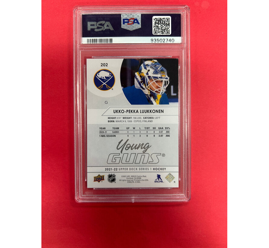 2021-22 UPPER DECK SERIES 1 UKKO-PEKKA LUUKONEN YOUNG GUNS PSA GRADED 10