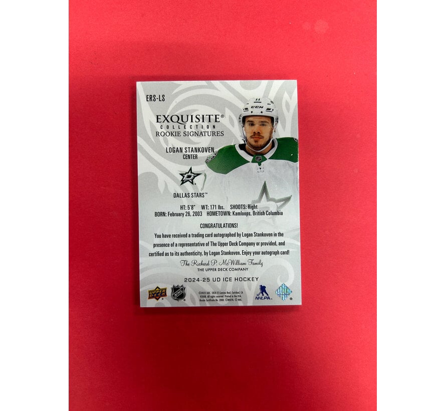 2024-25 UPPER DECK EXQUISITE COLLECTION LOGAN STANKOVEN ROOKIE SIGNATURES /99