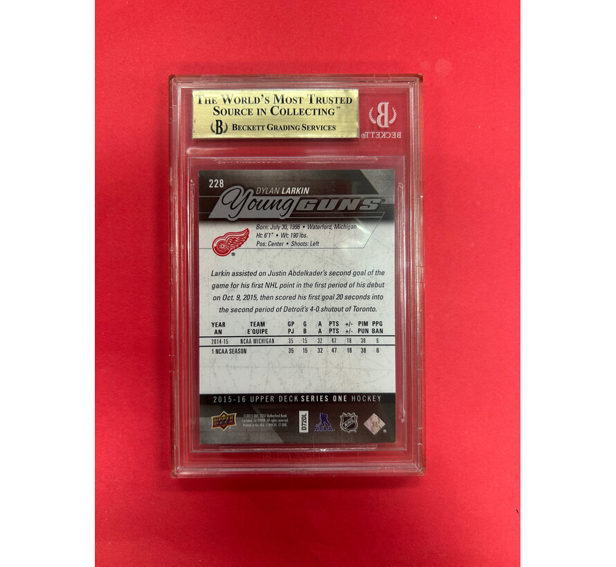 2015-16 UPPER DECK SERIES 2 DYLAN LARKIN YOUNG GUNS BECKETT GRADED 9.5