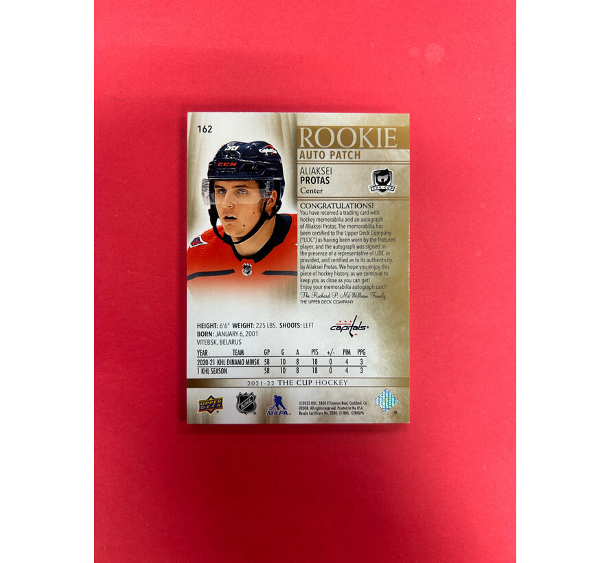 2021-22 UPPER DECK THE CUP ALIASKEI PROTAS ROOKIE AUTO PATCH GOLD /24
