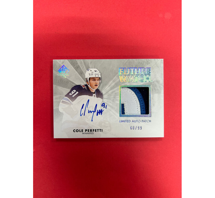 2021-22 SP AUTHENTIC COLE PERFETTI FUTURE WATCH AUTOGRAPH PATCH RETRO /99