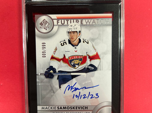 UPPER DECK 2023-24 SP AUTHENTIC MACKIE SAMOSKEVICH FUTURE WATCH AUTO INSCRIBED /999 KSA GRADED 9