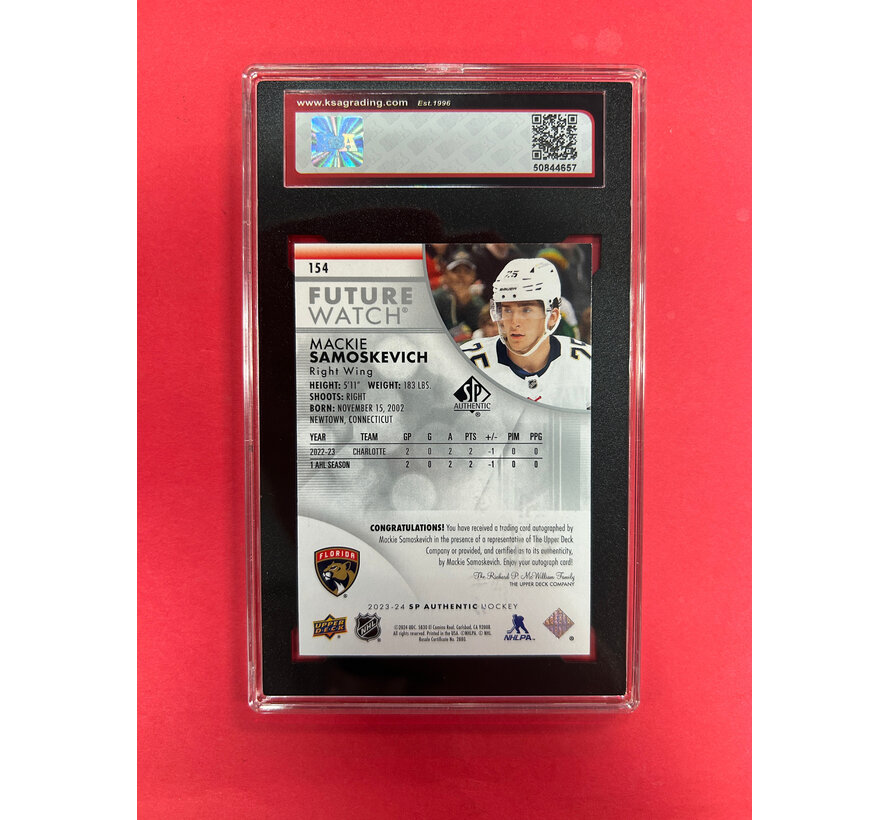 2023-24 SP AUTHENTIC MACKIE SAMOSKEVICH FUTURE WATCH AUTO INSCRIBED /999 KSA GRADED 9