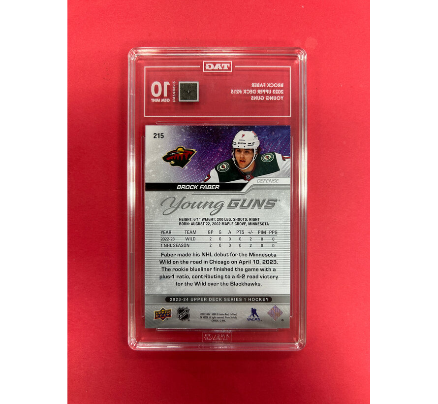 2023-24 UPPER DECK SERIES 1 BROCK FABER YOUNG GUNS TAG GRADED 10