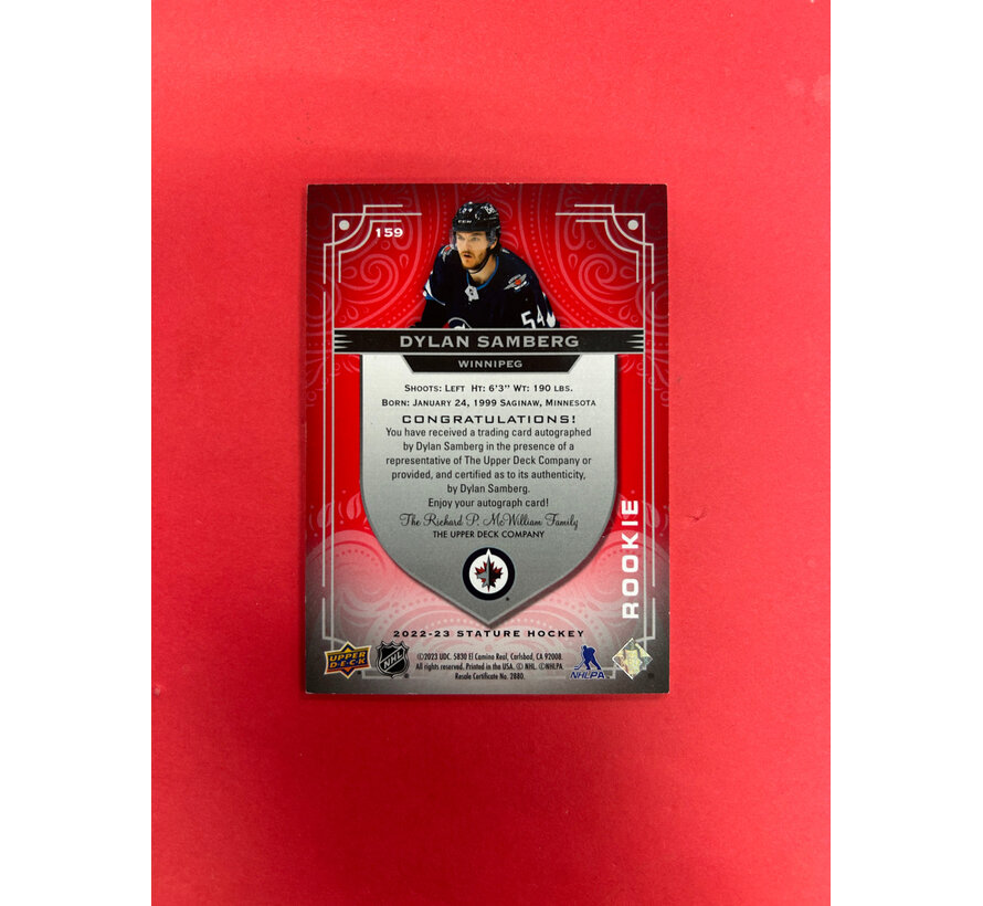2022-23 UPPER DECK STATURE DYLAN SAMBERG ROOKIE AUTO RED /35