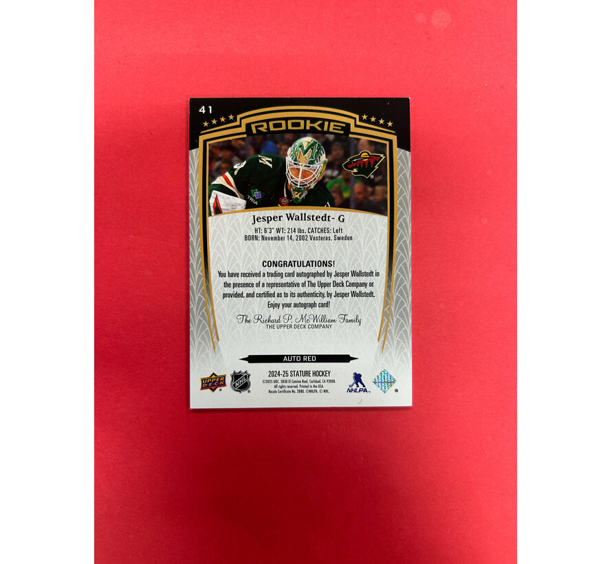2024-25 UPPER DECK STATURE JESPER WALLSTEDT ROOKIE AUTO RED /99