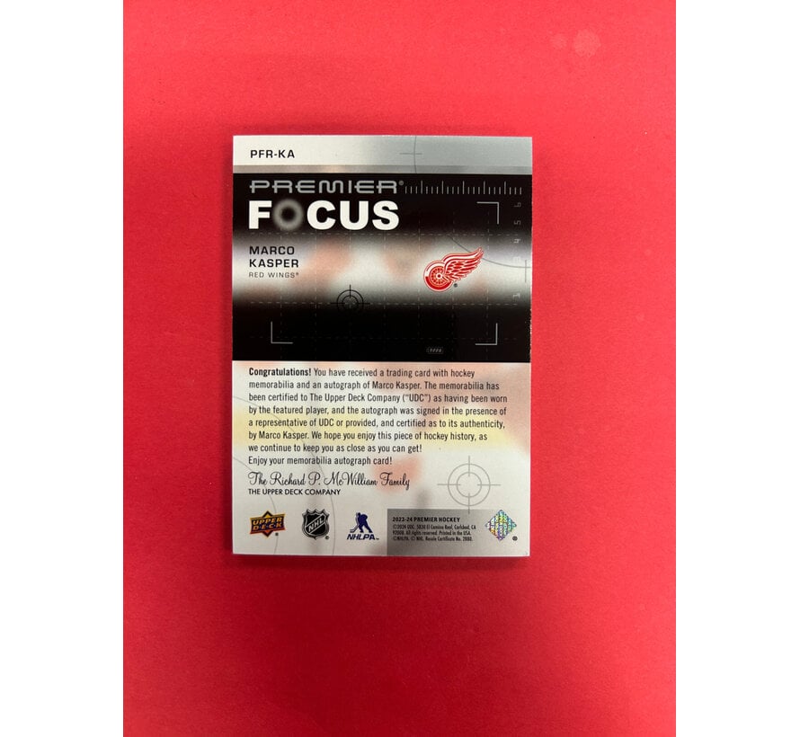 2023-24 UPPER DECK PREMIER MARCO KASPER PREMIER FOCUS ROOKIE PATCH AUTO /175