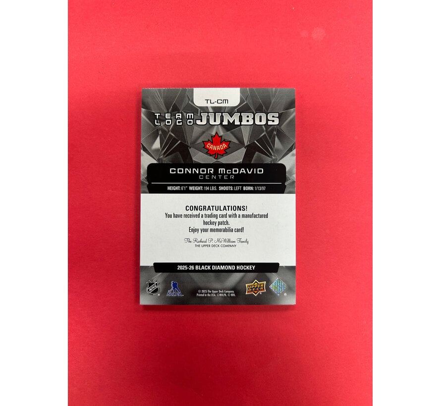 2025-26 UPPER DECK BLACK DIAMOND CONNOR MCDAVID TEAM LOGO JUMBOS TEAM CANADA