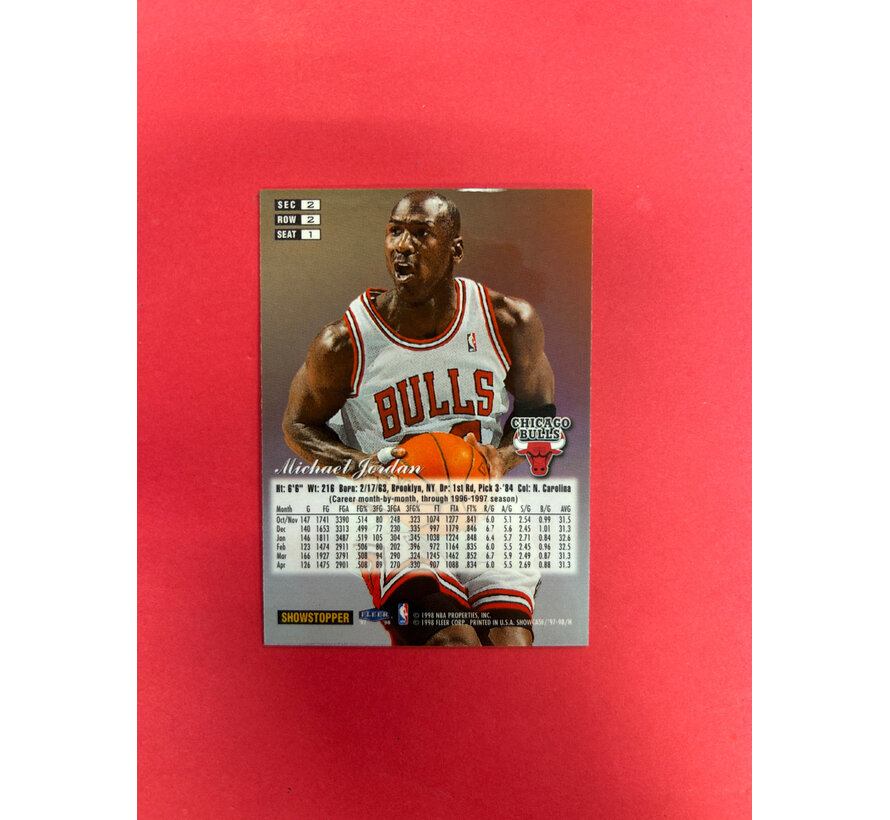 1998 FLAIR SHOWCASE MICHAEL JORDAN SHOWSTOPPER ROW 2 SEAT 1 SSP