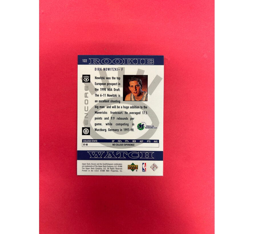 1999 UPPER DECK SP ENCORE DIRK NOWITZKI ROOKIE WATCH