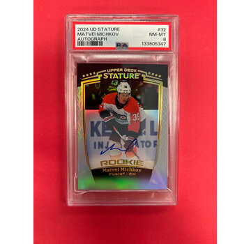 UPPER DECK 2024-25 UPPER DECK STATURE MATVEI MICHKOV AUTOGRAPH PSA GRADED 8