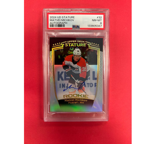 UPPER DECK 2024-25 UPPER DECK STATURE MATVEI MICHKOV AUTOGRAPH PSA GRADED 8
