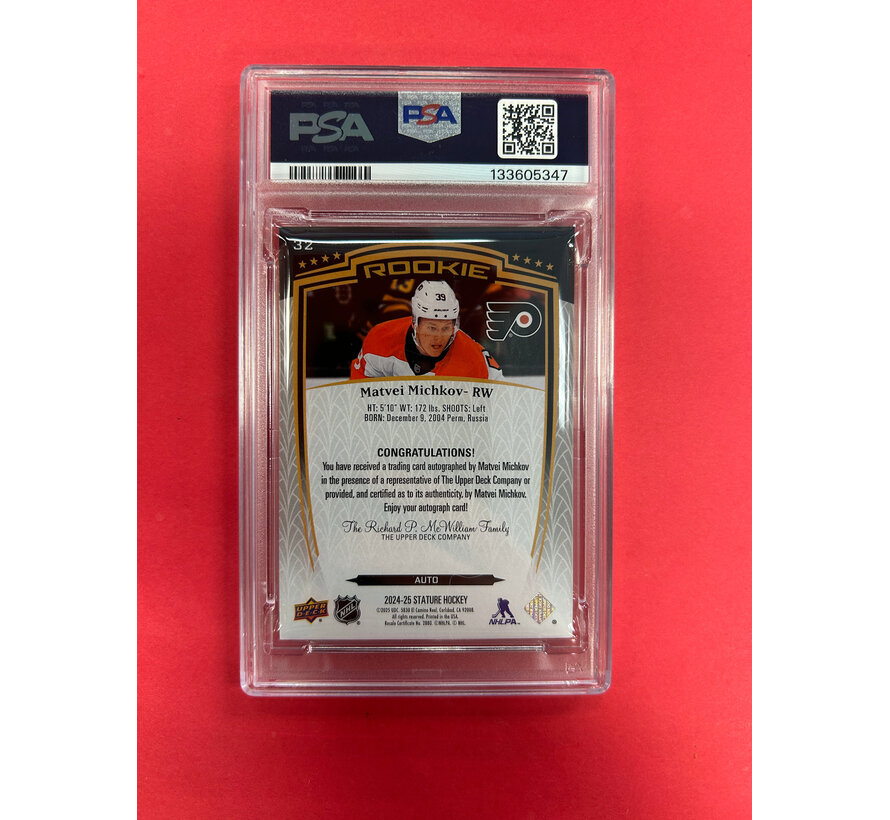 2024-25 UPPER DECK STATURE MATVEI MICHKOV AUTOGRAPH PSA GRADED 8