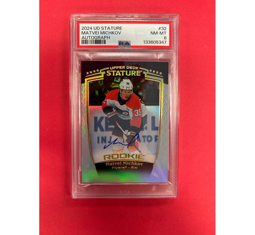 2024-25 UPPER DECK STATURE MATVEI MICHKOV AUTOGRAPH PSA GRADED 8