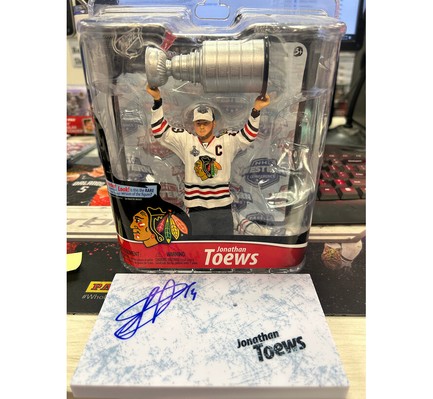 JONATHAN TOEWS STANLEY CUP MCFARLANE WITH AUTOGRAPHED BASE NO COA