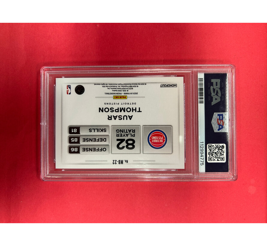 2023 PANINI PRIZM MONOPOLY AUSAR THOMPSON MONEY BLAST SP PSA GRADED 8
