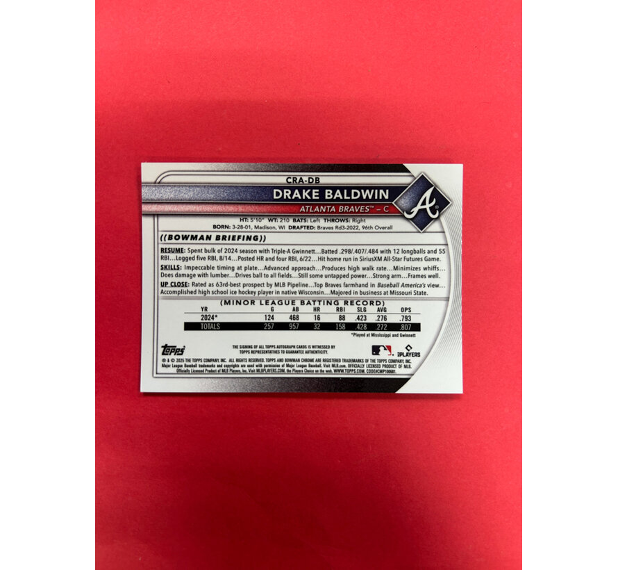 2025 BOWMAN CHROME DRAKE BALDWIN ROOKIE AUTOGRAPH