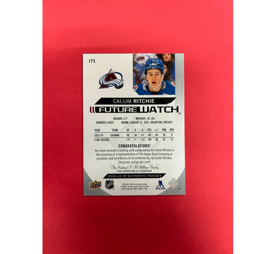 2024-25 SP AUTHENTIC CALUM RITCHIE FUTURE WATCH AUTOGRAPH /999