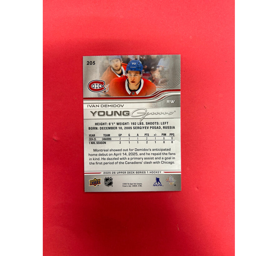 2025-26 UPPER DECK SERIES 1 IVAN DEMIDOV YOUNG GUNS