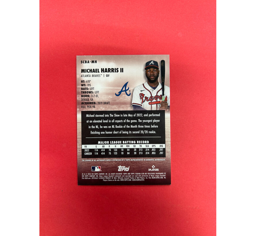 2023 TOPPS STADIUM CLUB MICHAEL HARRIS ROOKIE AUTO