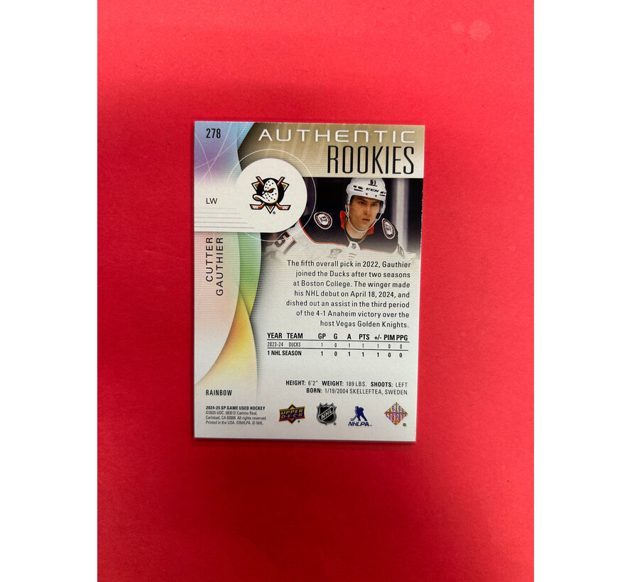 2024-25 SP GAME USED CUTTER GAUTHIER RAINBOW ROOKIE TRUE /61