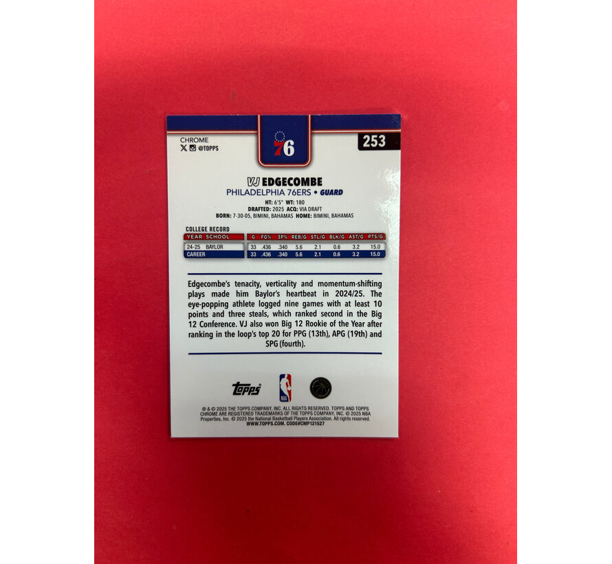 2025 TOPPS CHROME VJ EDGECOMBE ROOKIE AQUA /199
