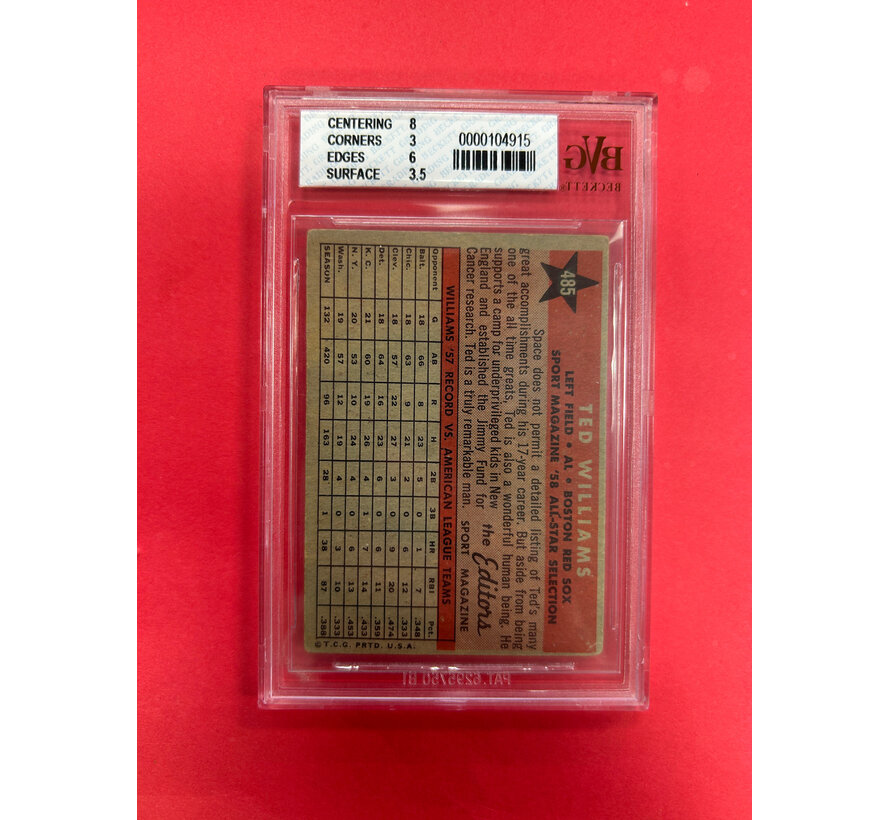 1958 TOPPS TED WILLIAMS ALL STAR BECKETT VINTAGE GRADED 3.5