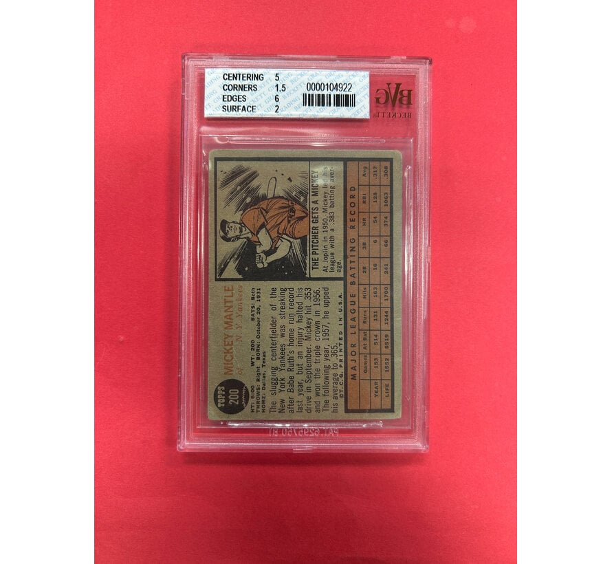 1962 TOPPS MICKEY MANTLE BECKETT VINTAGE GRADED 2