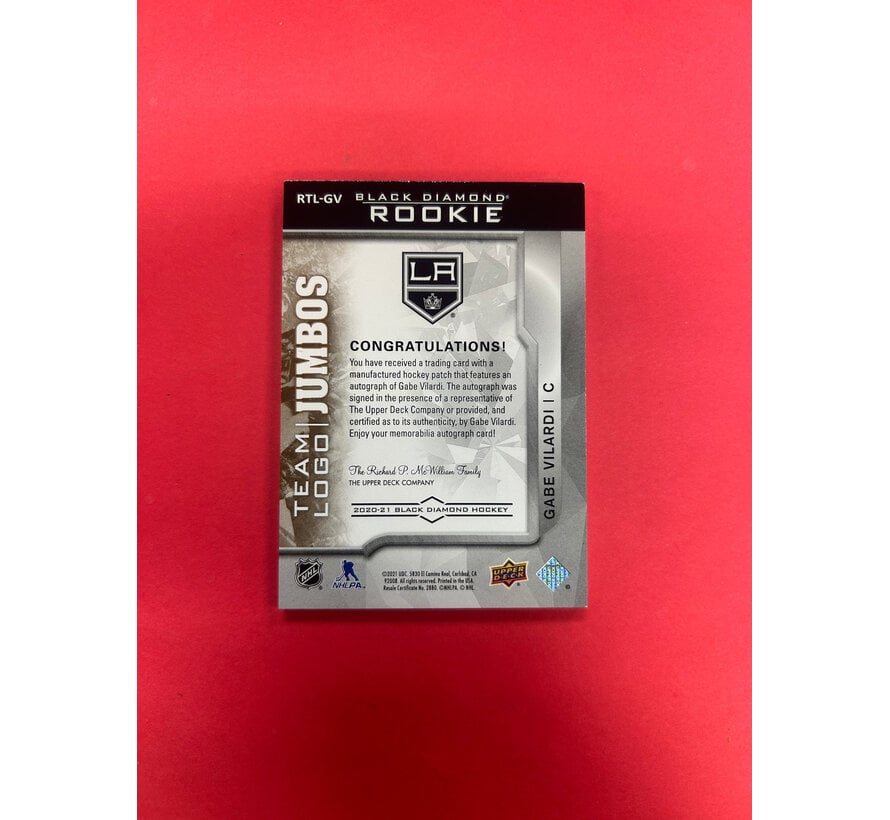 2020-21 UPPER DECK BLACK DIAMOND GABRIEL VILARDI TEAM LOGO JUMBOS AUTO PATCH /25