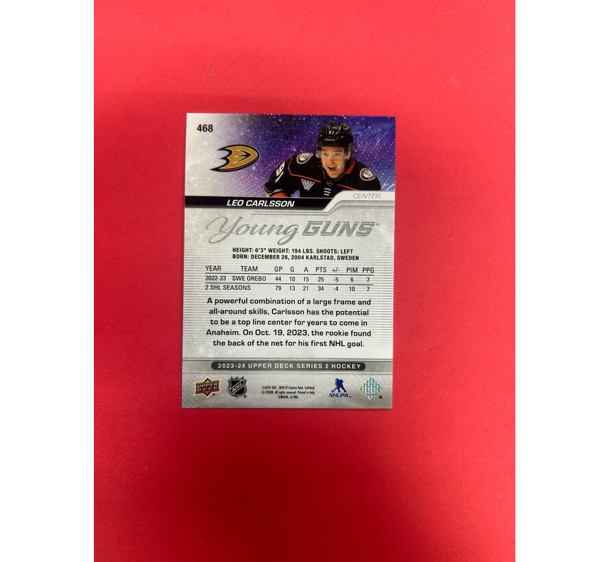 2023-24 UPPER DECK SERIES 2 LEO CARLSSON YOUNG GUNS