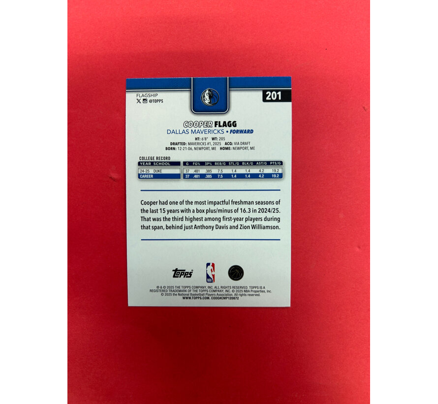 2025 TOPPS COOPER FLAGG LOGO FRACTOR SP ROOKIE