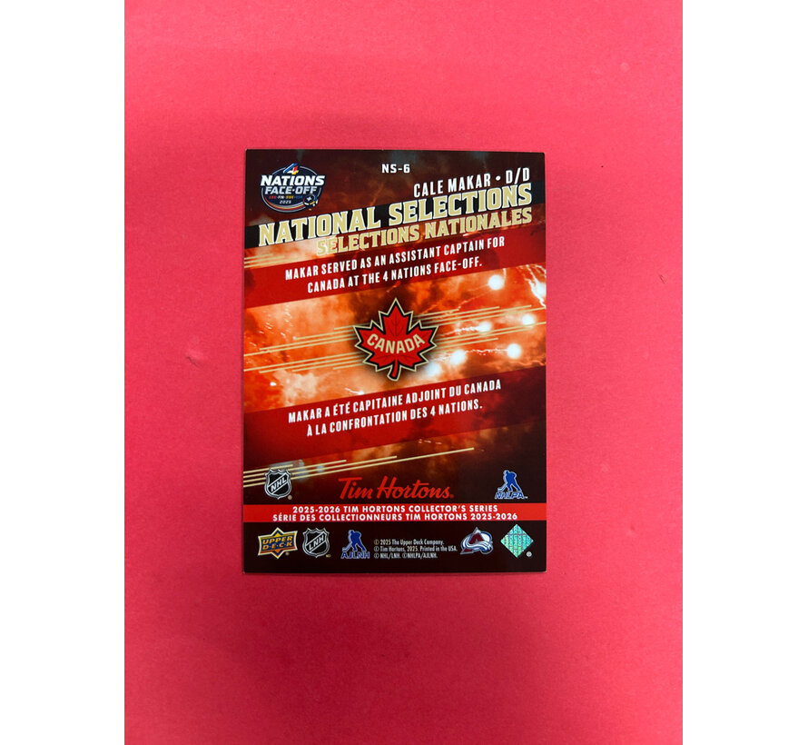 2025-26 UPPER DECK TIM HORTONS CALE MAKAR NATIONAL SELECTIONS SP