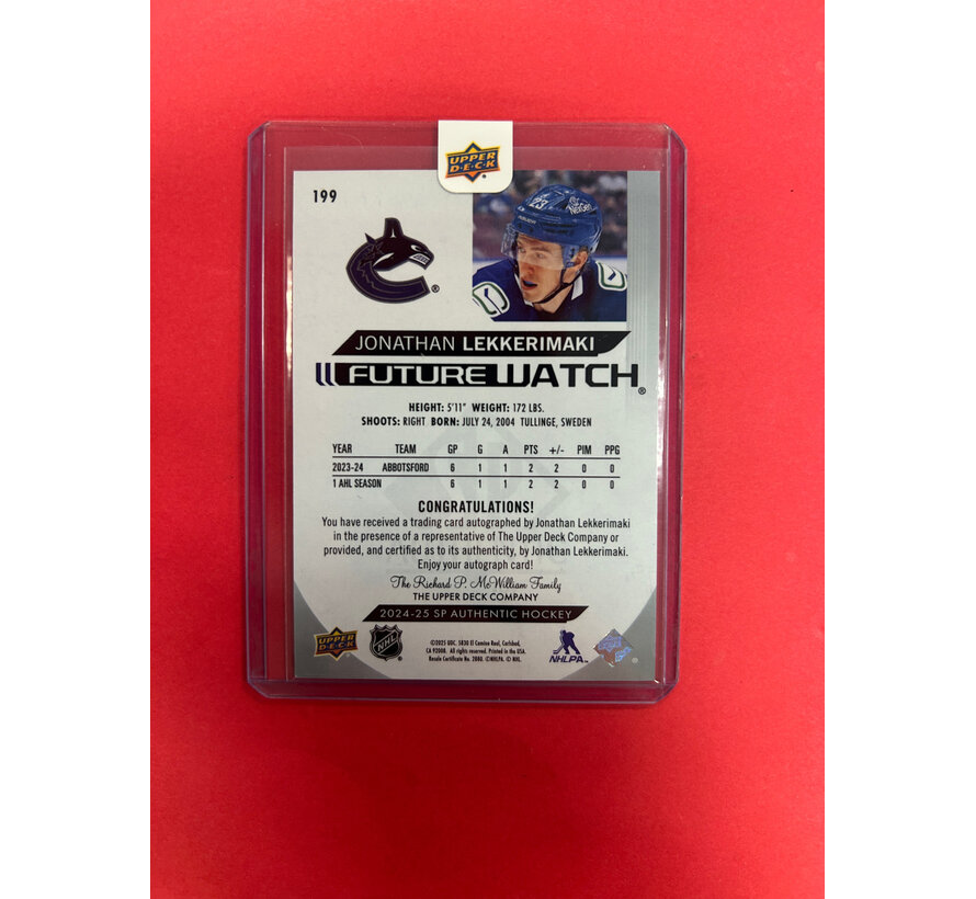 2024-25 SP AUTHENTIC JONATHAN LEKKERIMAKI FUTURE WATCH AUTO /999 SEALED