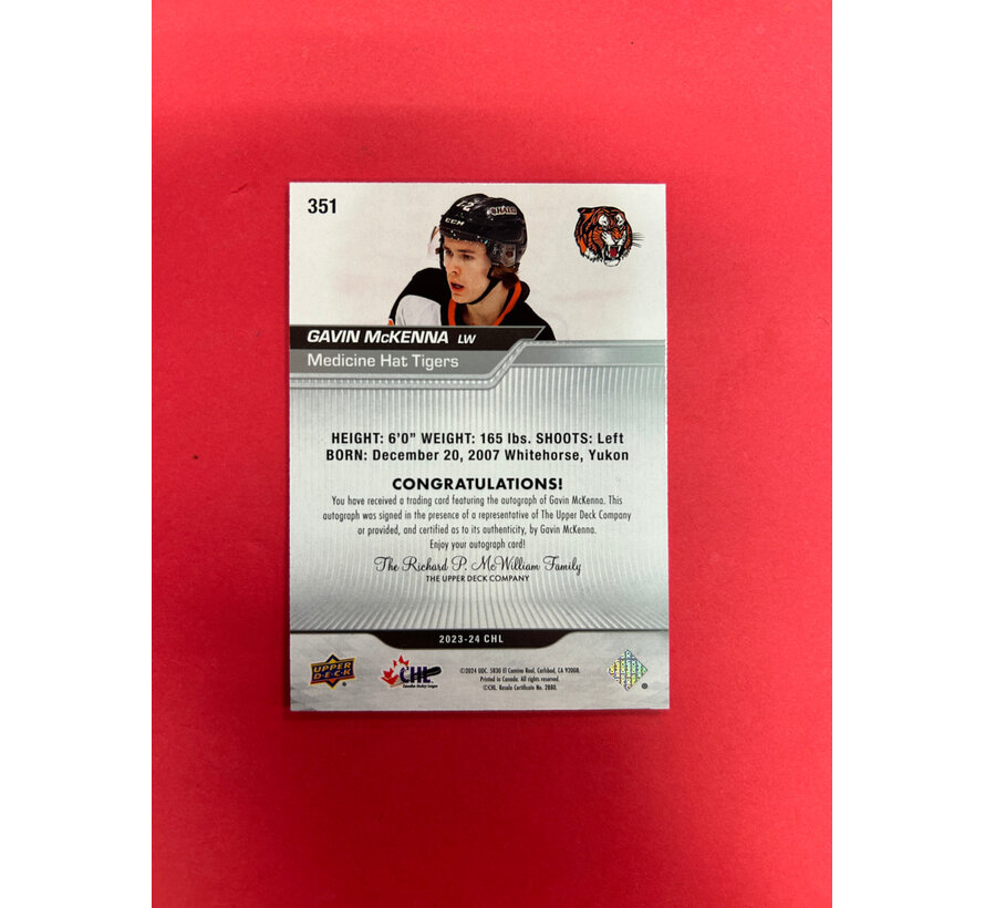 2023-24 UPPER DECK CHL GAVIN MCKENNA STAR ROOKIES AUTOGRAPH