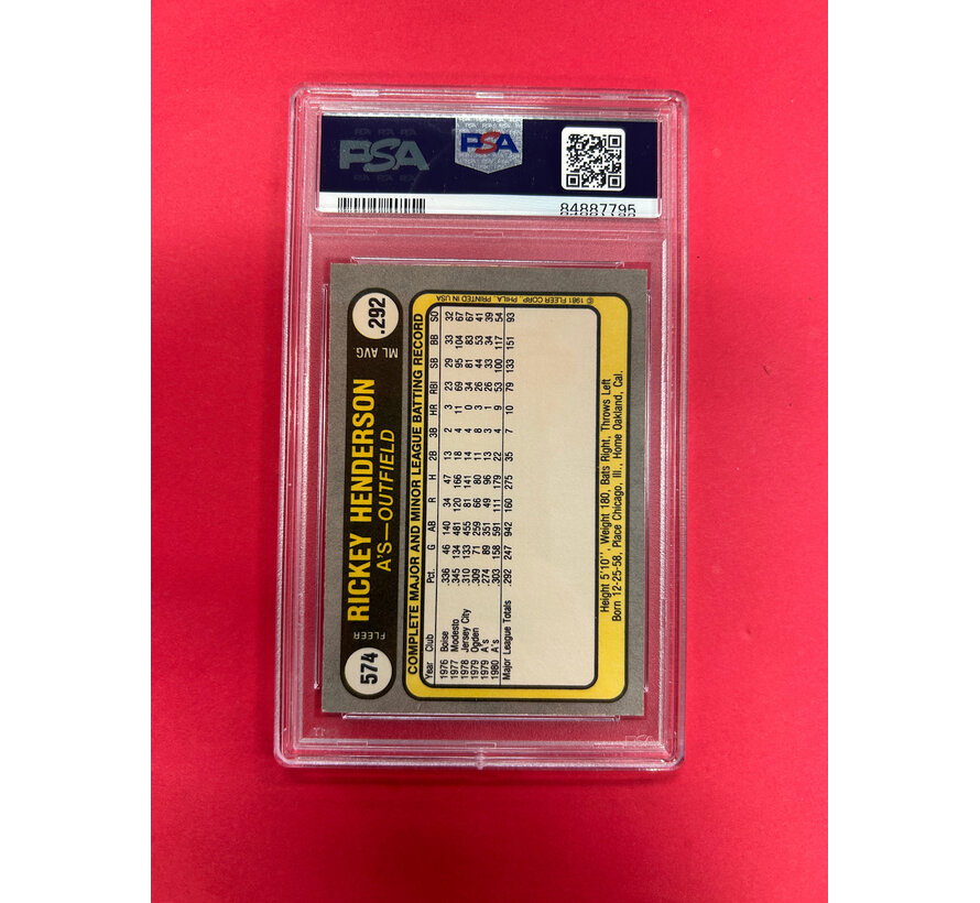 1981 FLEER RICKEY HENDERSON PSA GRADED 8