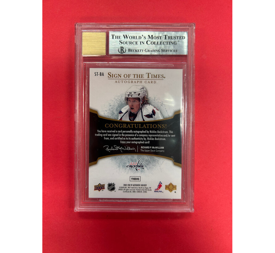 2007-08 SP AUTHENTIC NICKLAS BACKSTROM SIGN OF THE TIMES ROOKIE BECKETT GRADED 8 AUTO 8