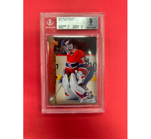 UPPER DECK 2007-08 UPPER DECK SERIES 1 CAREY PRICE YOUNG GUNS BECKETT GRADED 9