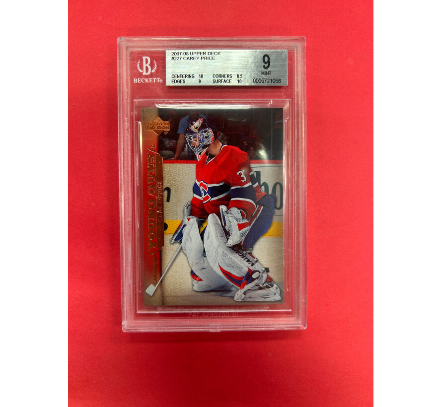 2007-08 UPPER DECK SERIES 1 CAREY PRICE YOUNG GUNS BECKETT GRADED 9