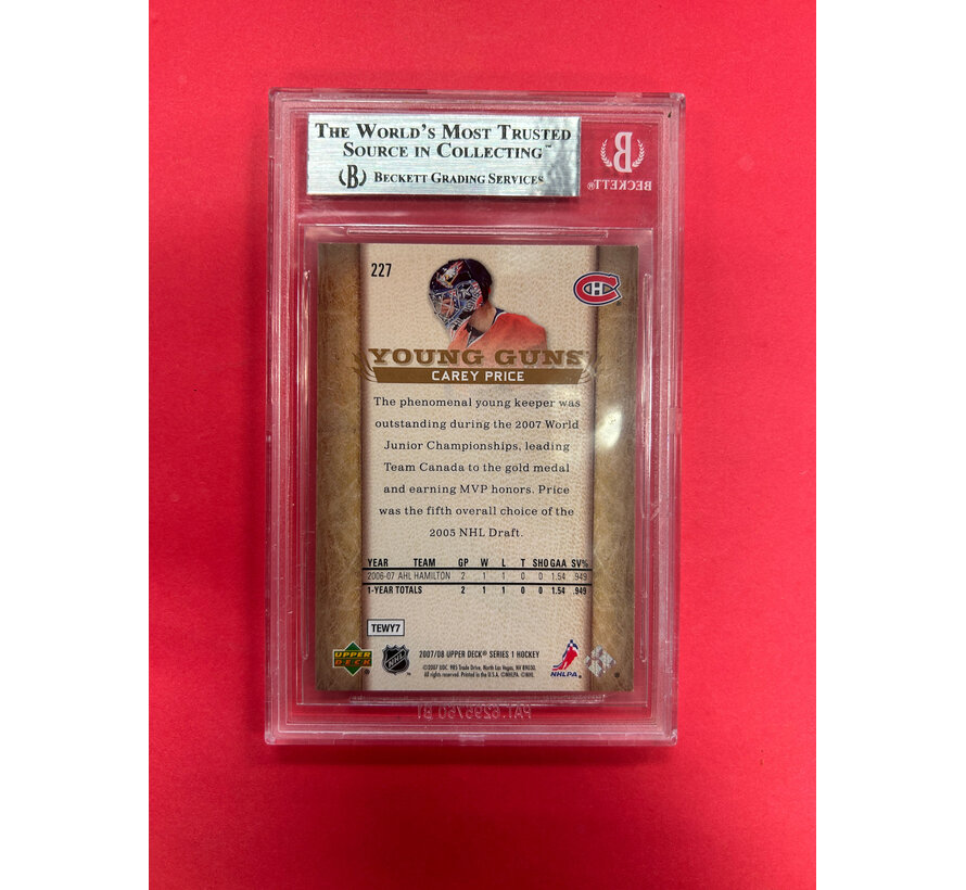 2007-08 UPPER DECK SERIES 1 CAREY PRICE YOUNG GUNS BECKETT GRADED 8.5
