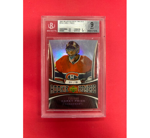 UPPER DECK 2007-08 UPPER DECK TRILOGY CAREY PRICE ROOKIE PREMIERES /999 BECKETT GRADED 9