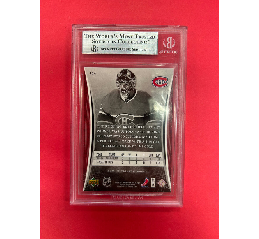 2007-08 UPPER DECK TRILOGY CAREY PRICE ROOKIE PREMIERES /999 BECKETT GRADED 9