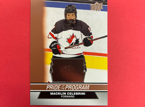 UPPER DECK 2023 UPPER DECK TEAM CANADA JUNIORS MACKLIN CELEBRINI ROSE GOLD PRIDE OF THE PROGRAM
