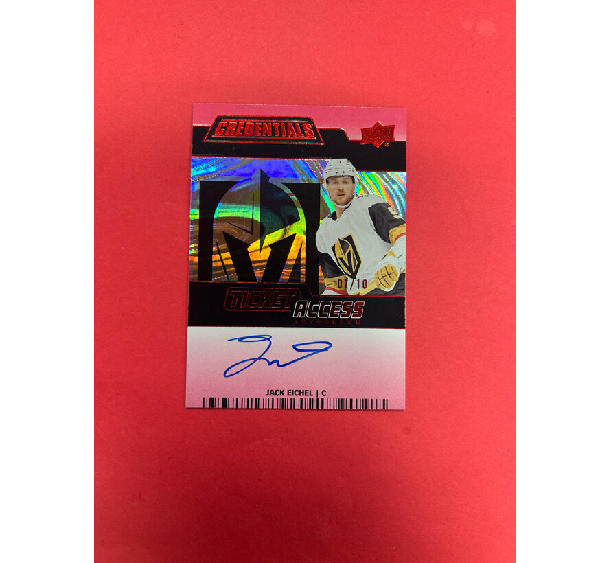 2022-23 UPPER DECK CREDENTIALS JACK EICHEL TICKET ACCESS AUTO RED /10