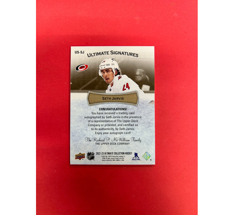 2022-23 UPPER DECK ULTIMATE COLLECTION SETH JARVIS ULTIMATE SIGNATURES AUTO /10