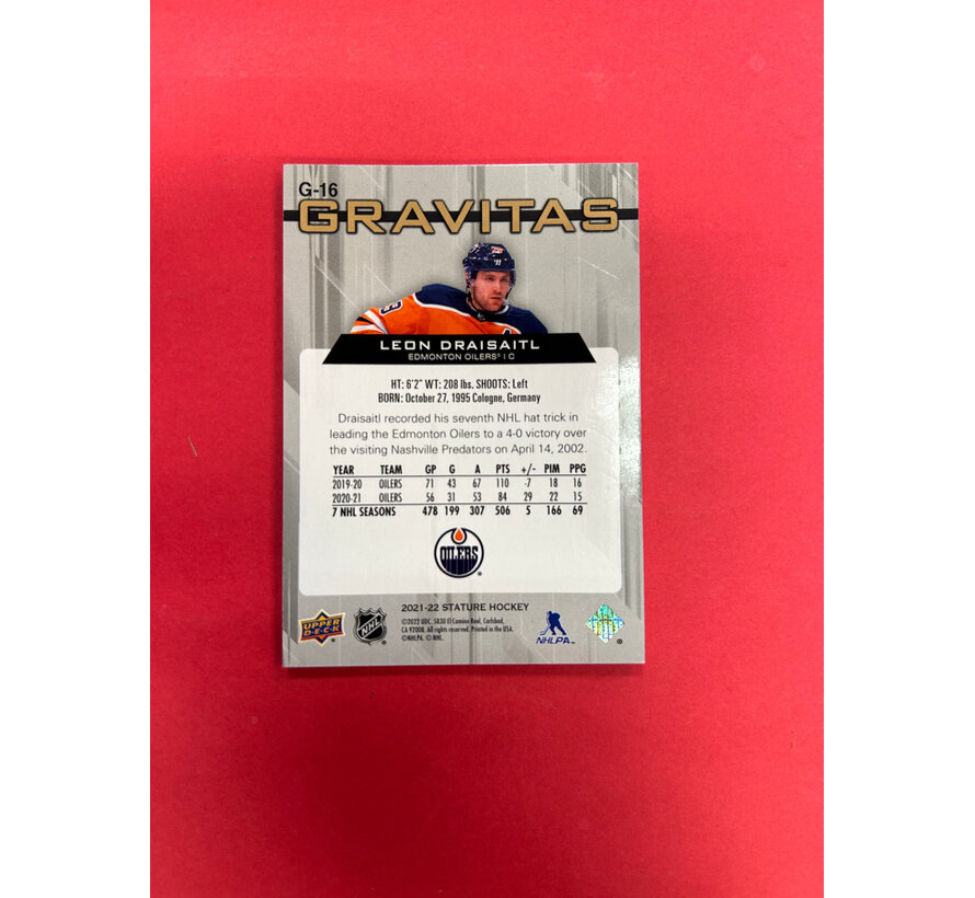 2021-22 UPPER DECK STATURE LEON DRAISAITL GRAVITAS BLUE /15