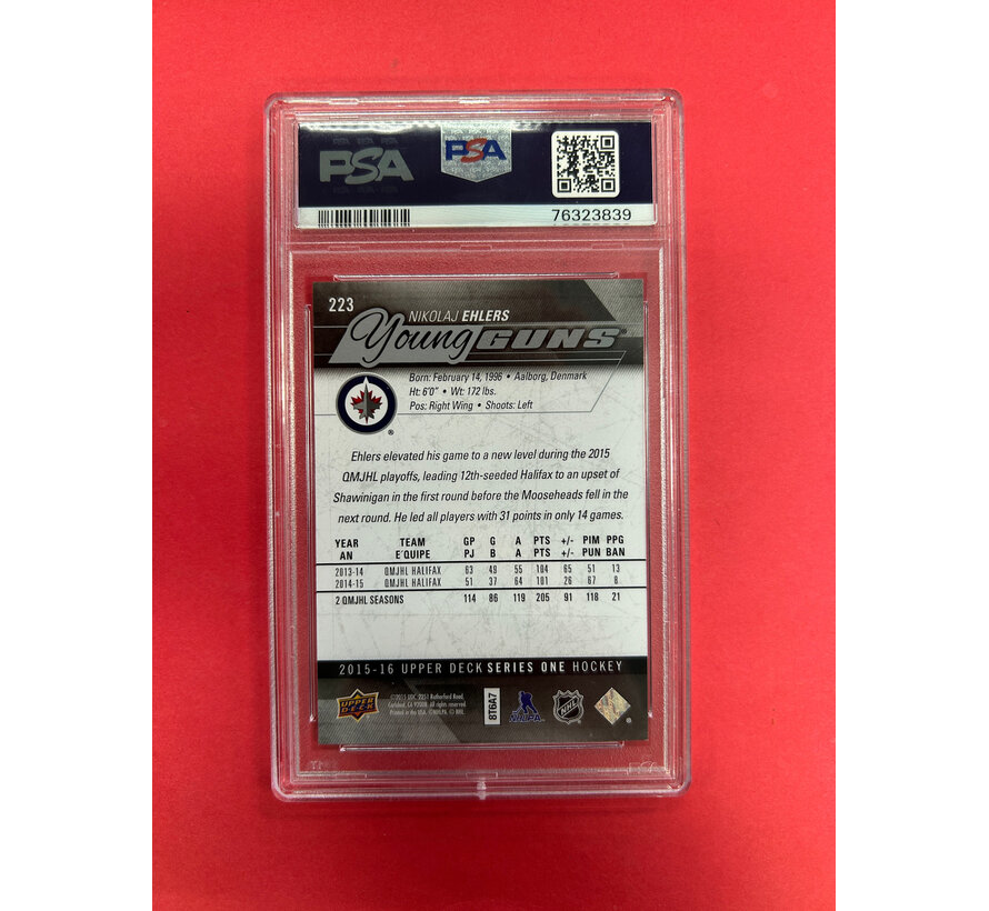 2015 UPPER DECK NIKOLAJ EHLERS YOUNG GUNS PSA GRADED 10