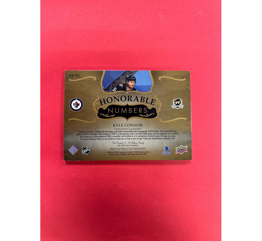 2023-24 UPPER DECK THE CUP KYLE CONNOR HONORABLE NUMBERS PATCH AUTO /47