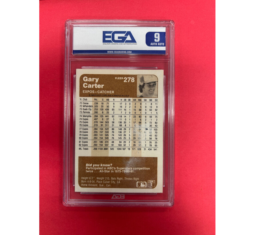 1983 FLEER GARY CARTER EGA AUTHENTIC AUTOGRAPH