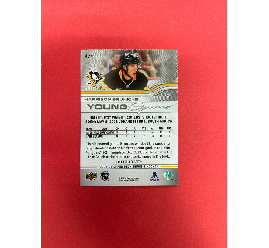 2025-26 UPPER DECK SERIES 2 HARRISON BRUNICKE OUTBURST YOUNG GUNS